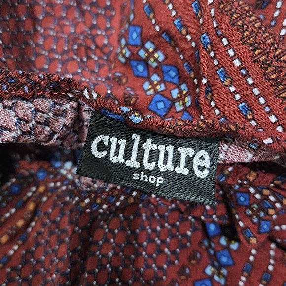 Culture Shop Tie Spaghetti Strap Dress Red Blue Pattern Sundress - Picture 6 of 7